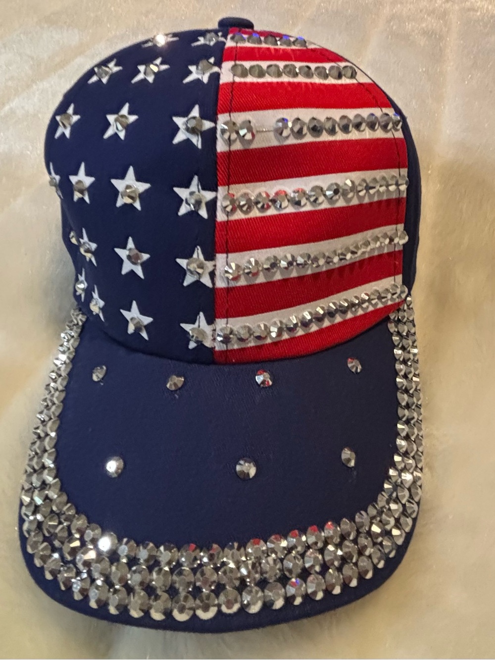 Embellished American Flag Rhinestone Baseball Cap